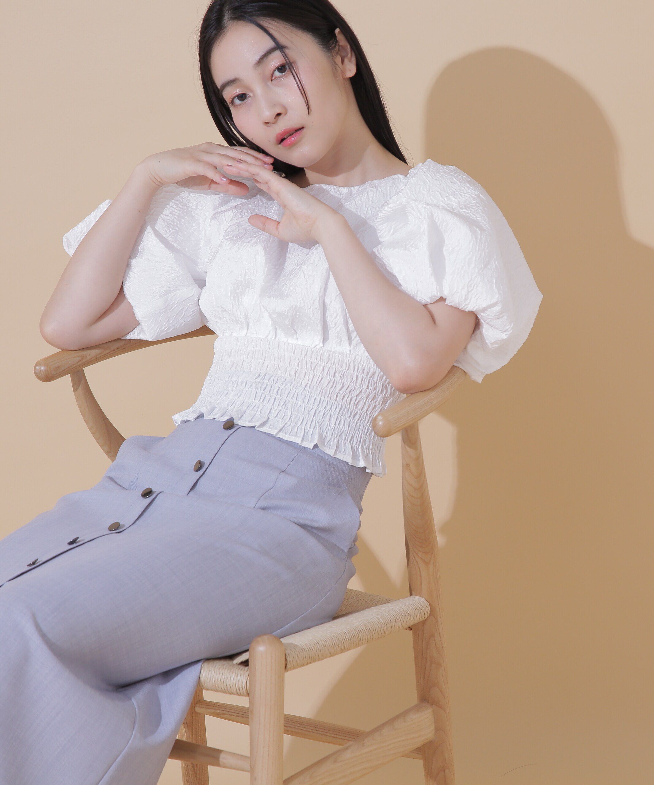  「シュリンクバルーンブラウス」|シャツ・ブラウス|ホワイト