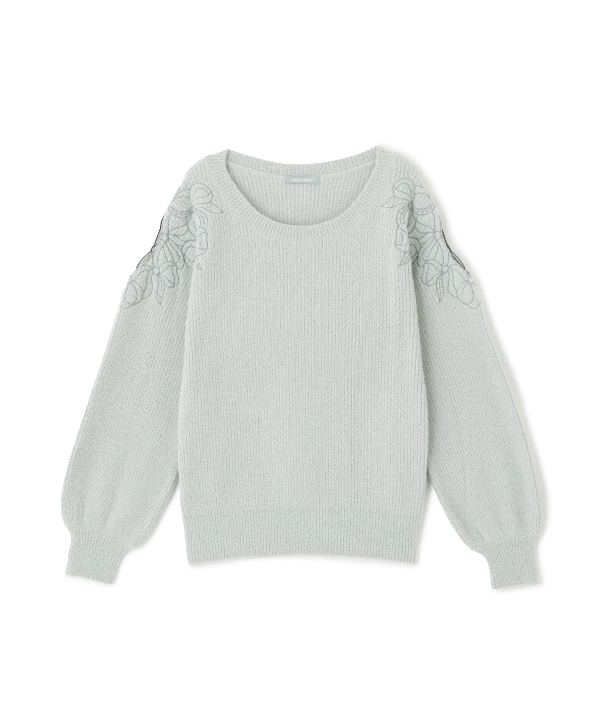  「肩開きリボンエンブロイダリーニット」|ニット・セーター|