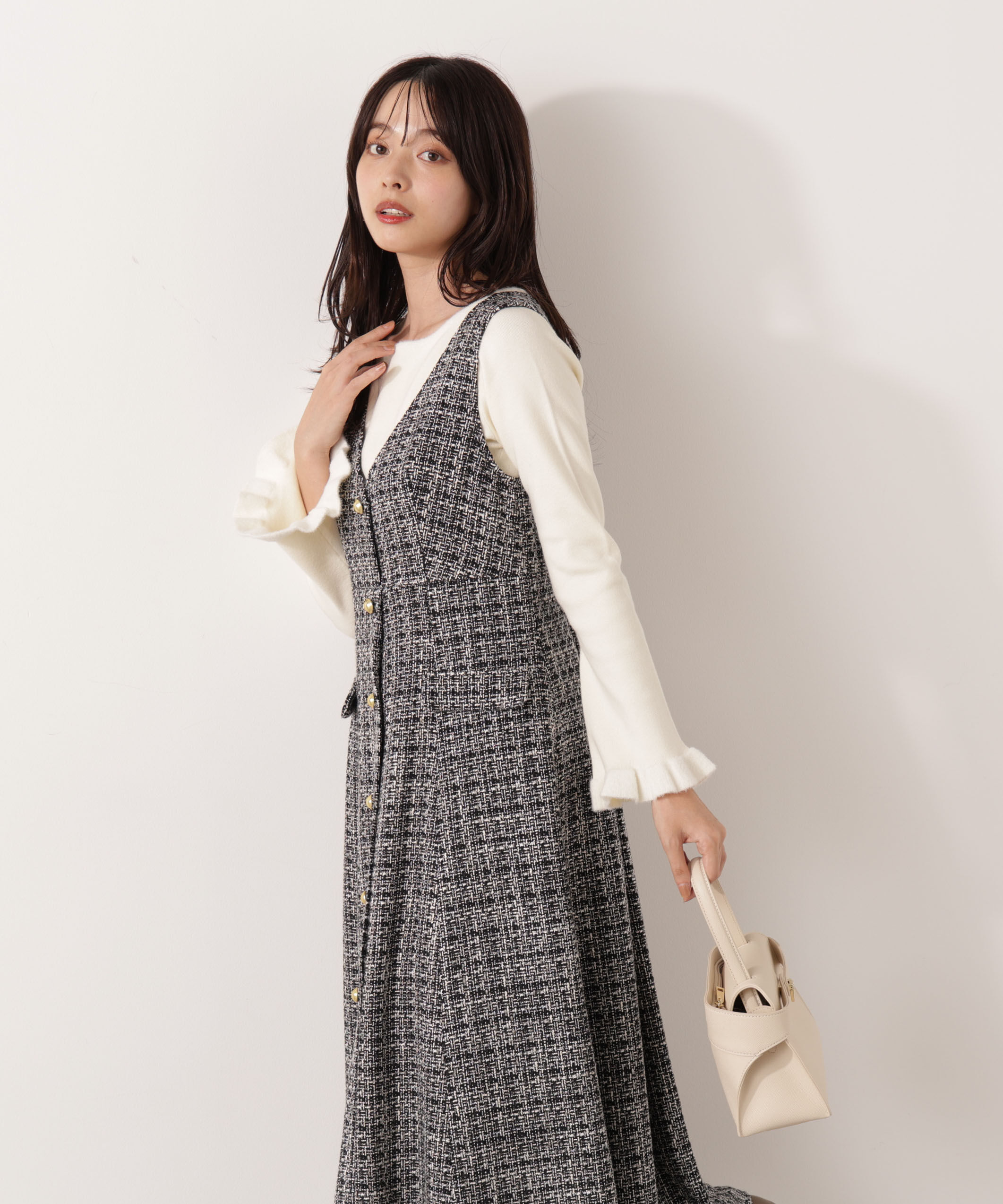 PROPORTION BODY DRESSING「ミニフェザー部分スリーブニット  25AW」|ニット・セーター|