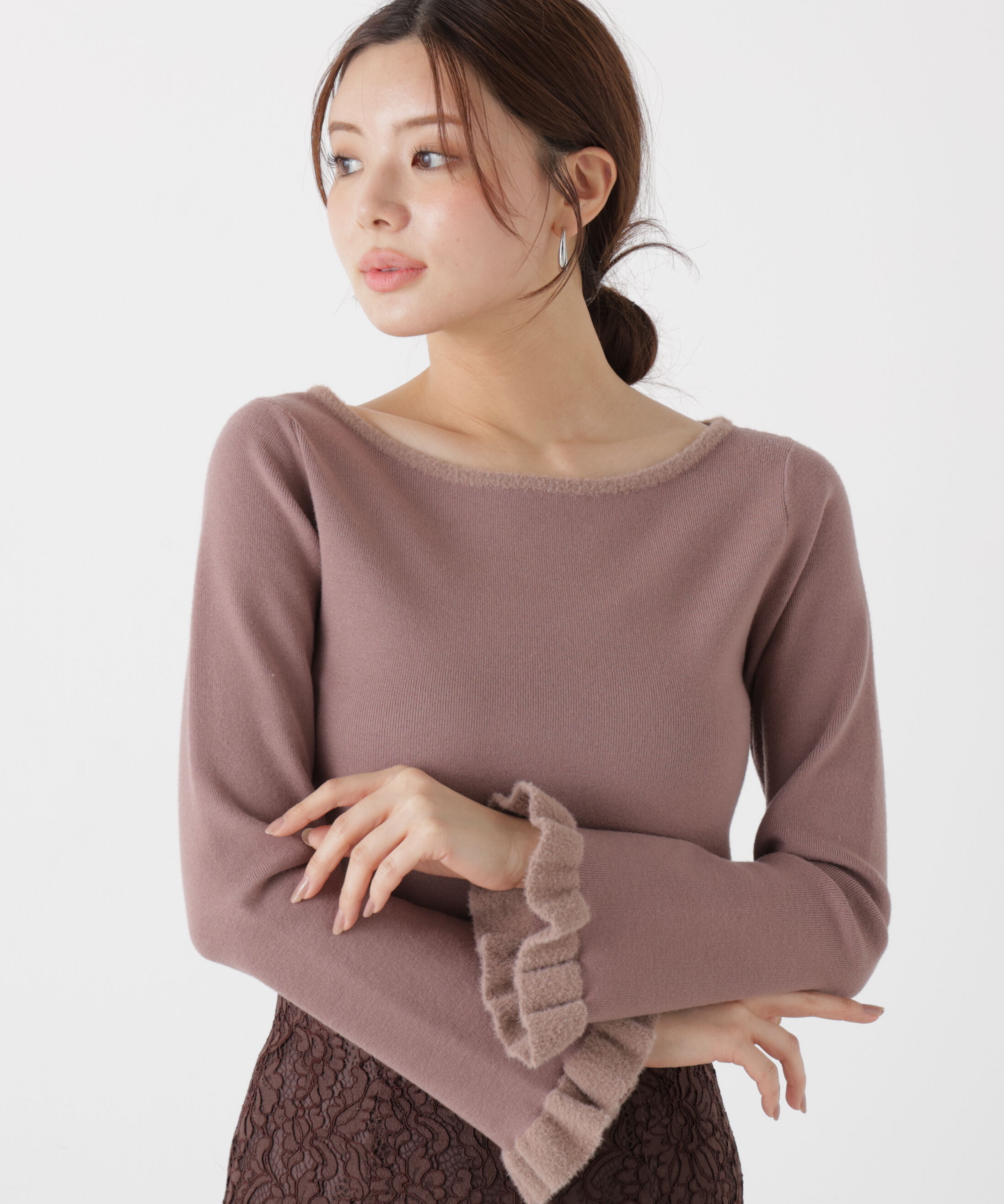 PROPORTION BODY DRESSING「ミニフェザー部分スリーブニット  25AW」|ニット・セーター|モカ1