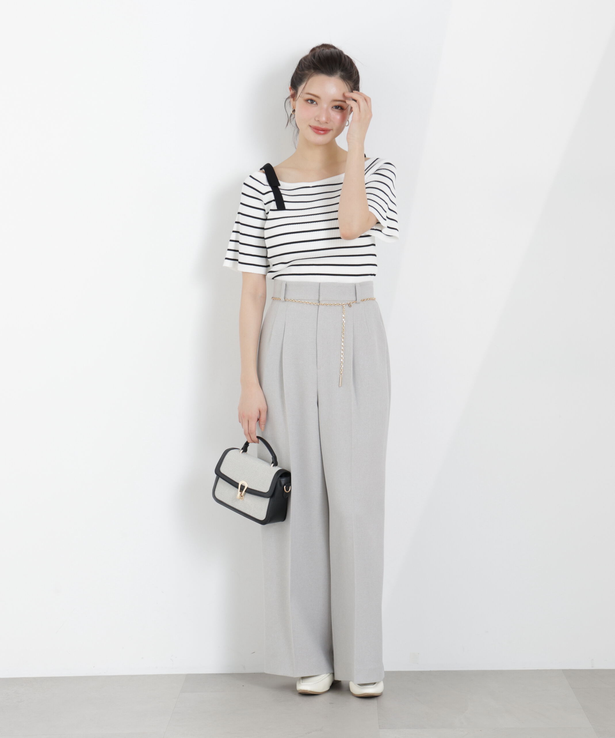 PROPORTION BODY DRESSING「＜ウォッシャブル/UV＞肩リボンオフショルニット　26SS」|ニット・セーター|