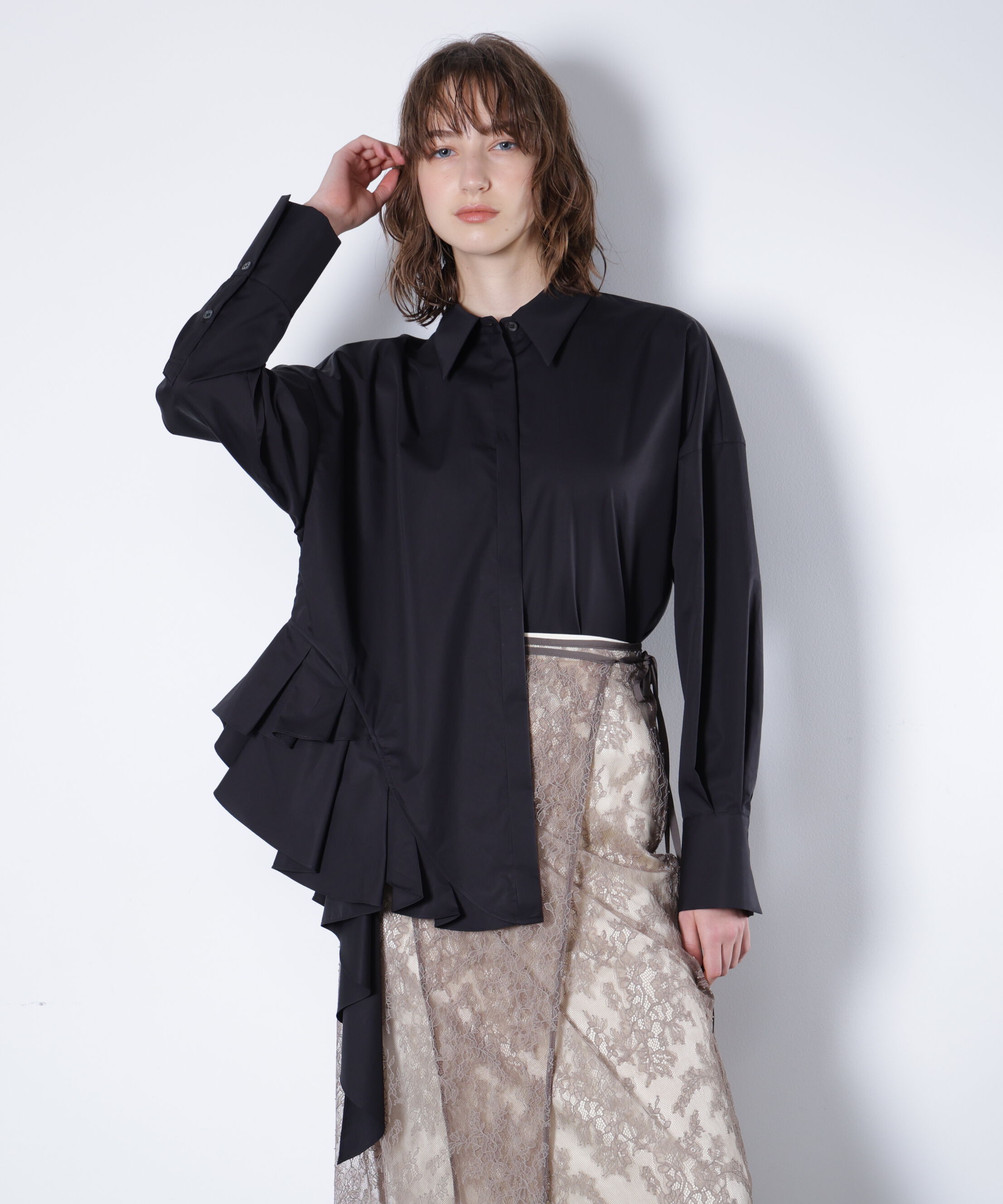  「ラッフルシャツ_」|シャツ・ブラウス|ブラック