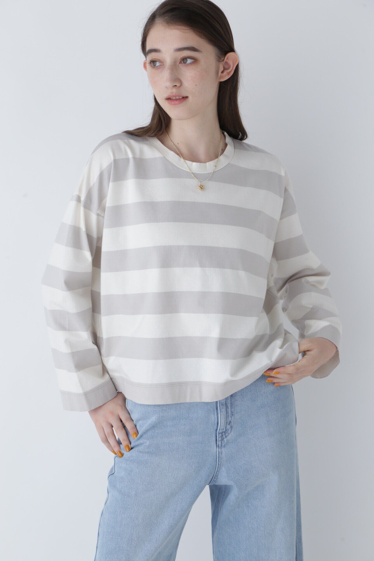  「◆太ボーダーカットソー」|Tシャツ・カットソー|オフ&times;Lグレー3