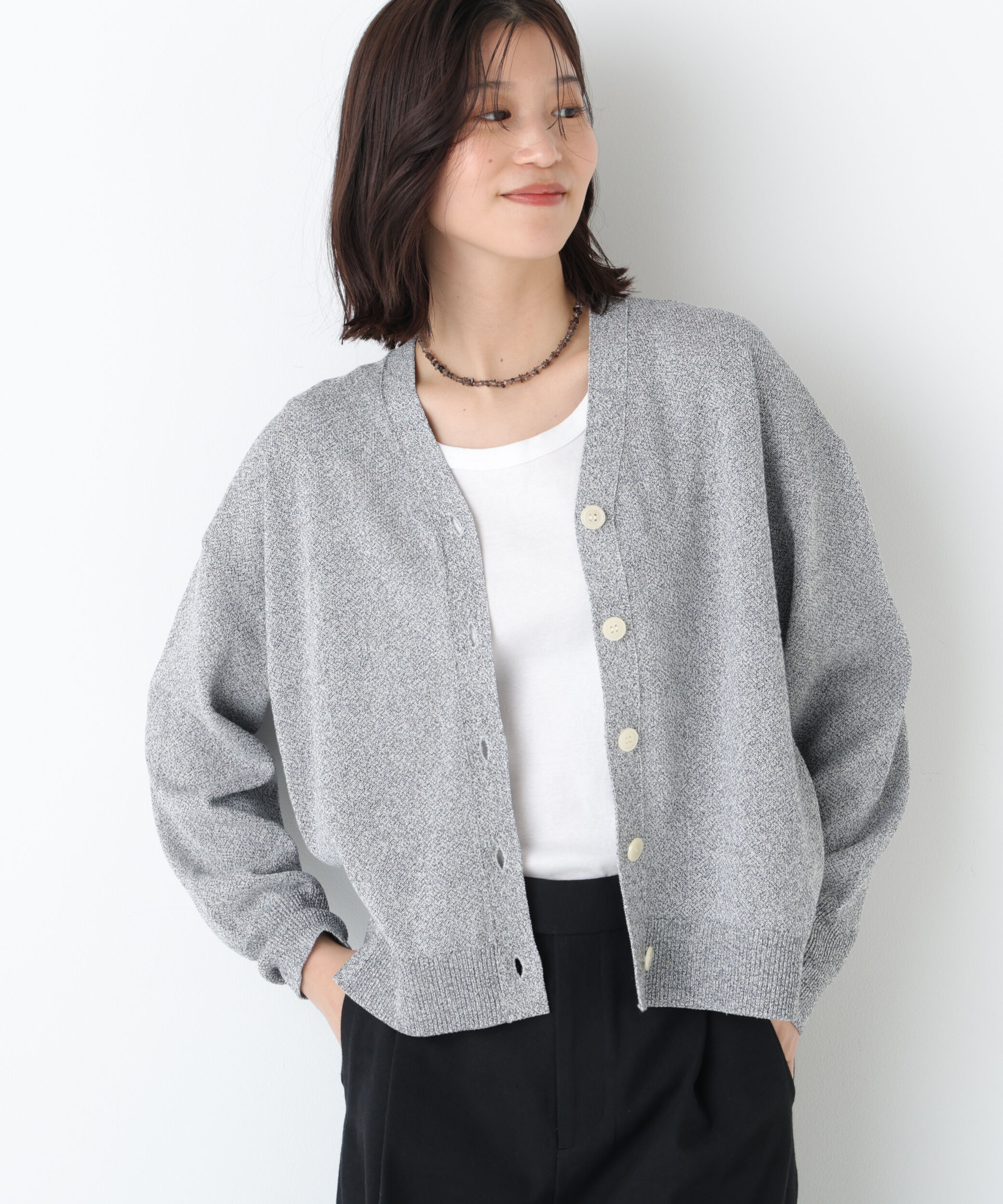  「◆ペーパーヤーンＶネックカーディガン」|ニット・セーター|ネイビー