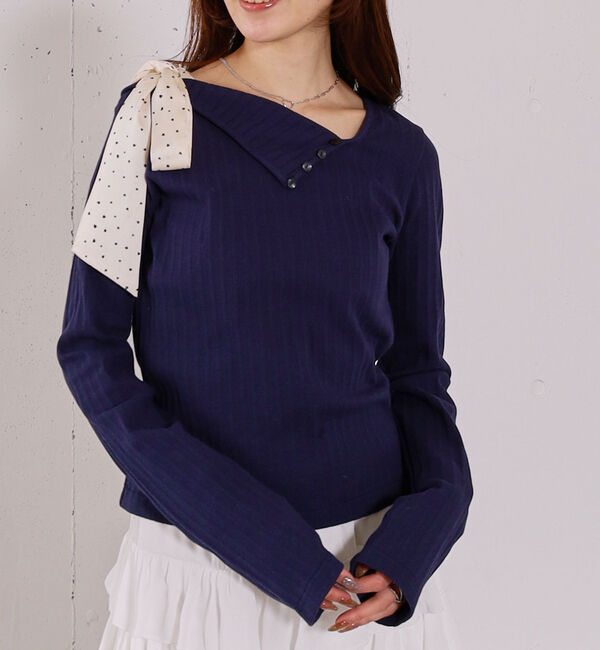 archives「肩リボンワンショルカットＴＯＰＳ」|Tシャツ・カットソー|NAVY