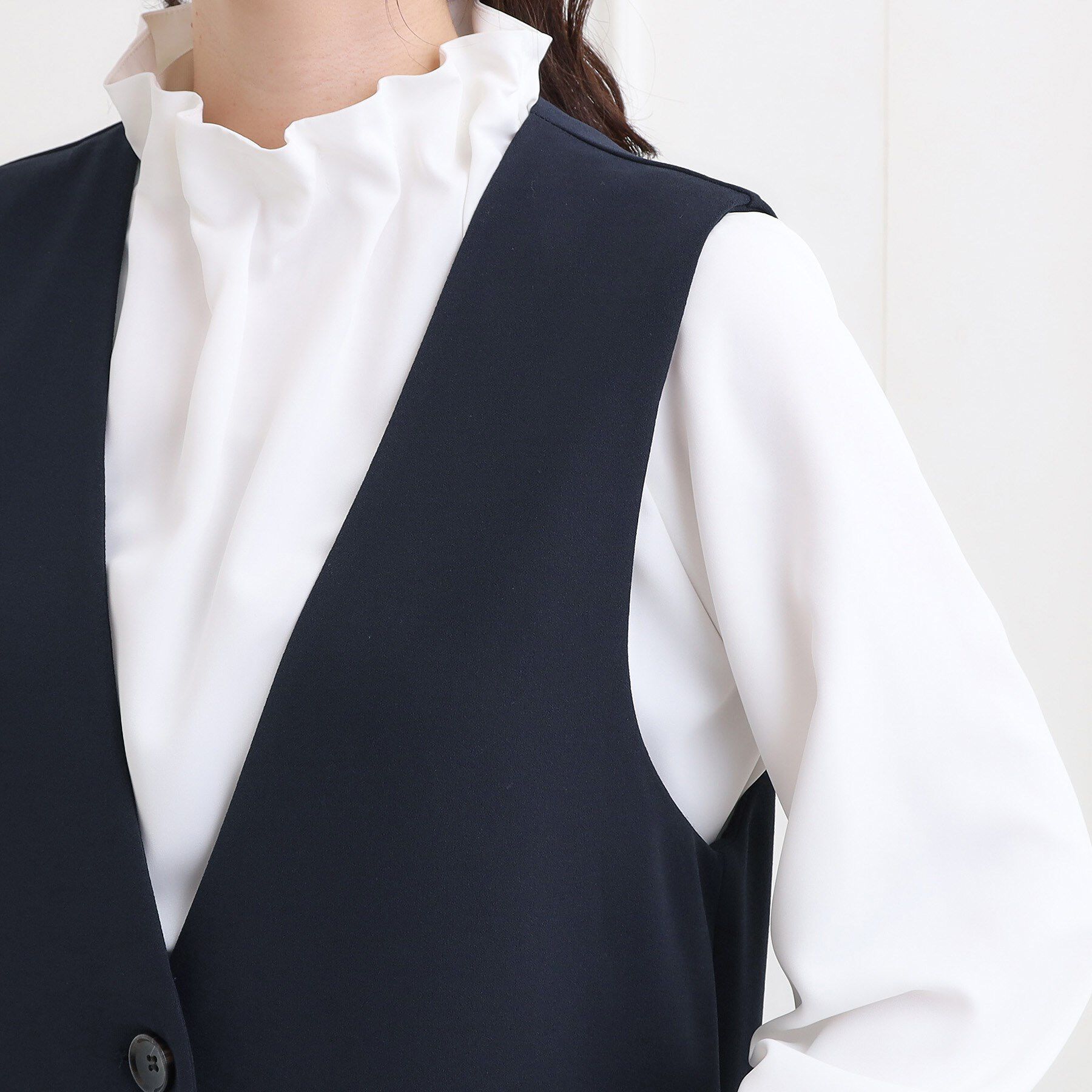 SHOO･LA･RUE「【洗濯機可/セットアップ可/S-3L】きちんと楽に。カットジョーゼット ロングジレ」|ベスト・ジレ|