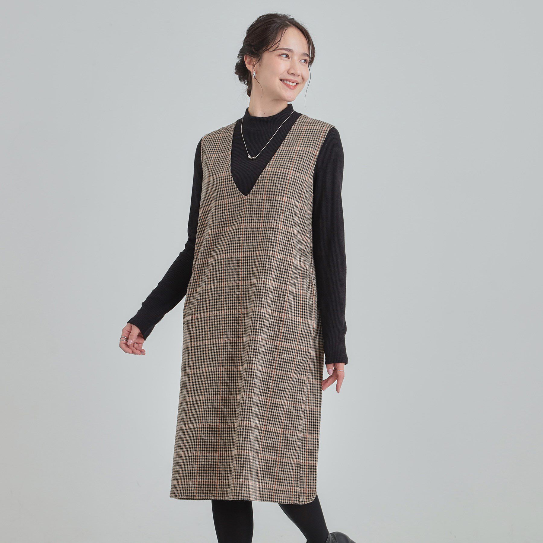 SHOO･LA･RUE「【2点セット/洗濯機可】時短でコーデが決まる ジャンドレ+リブインナー」|ワンピース|