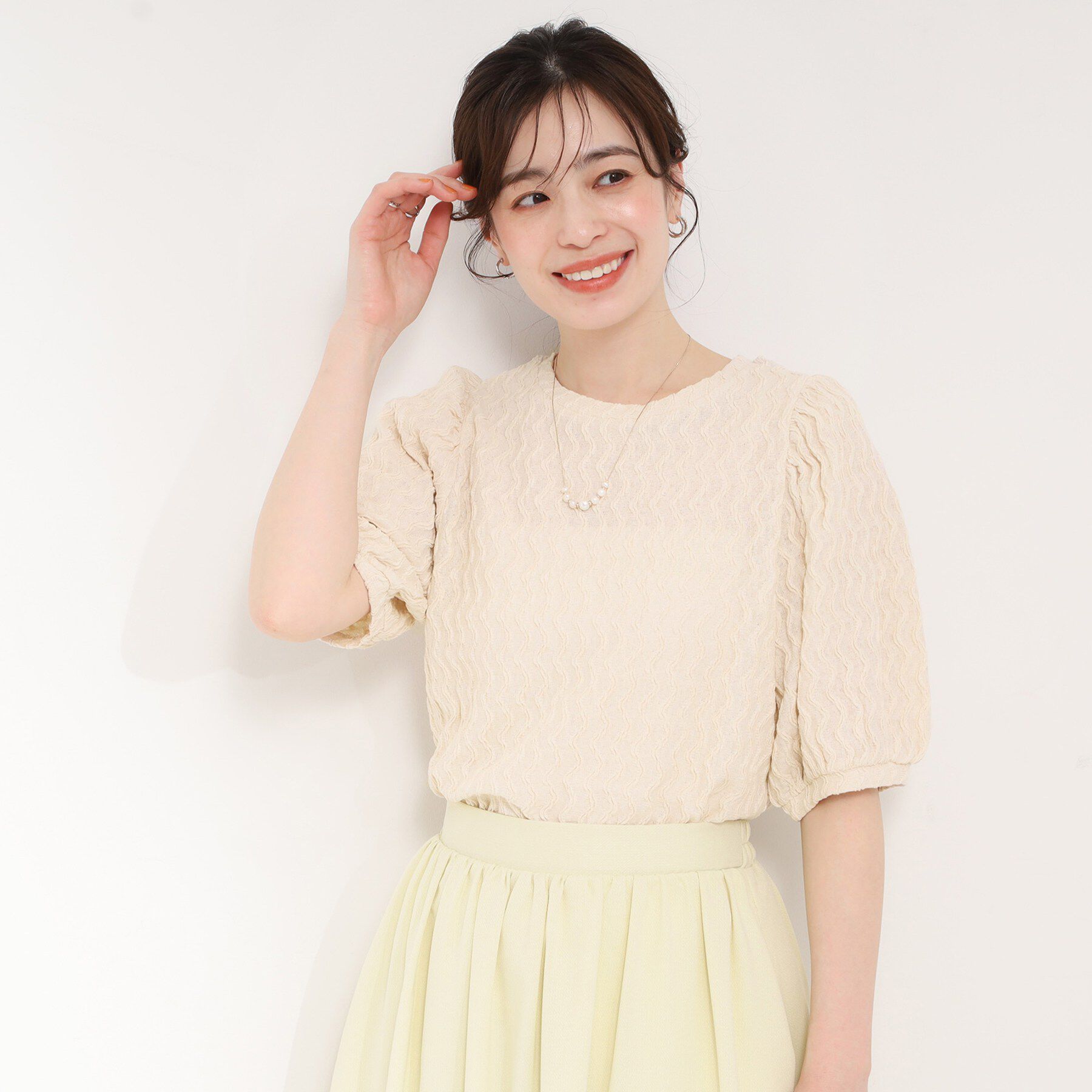 SHOO･LA･RUE「◆ウェーブ柄ジャカード パフスリーブトップス」|Tシャツ・カットソー|