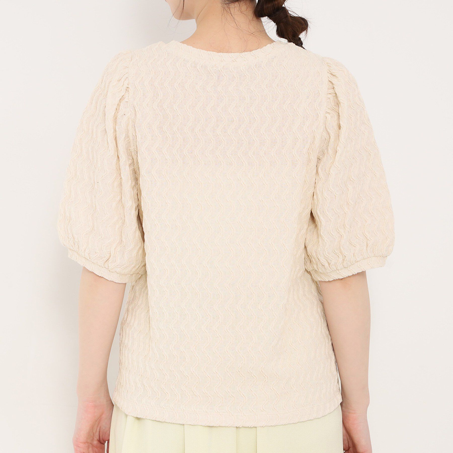 SHOO･LA･RUE「◆ウェーブ柄ジャカード パフスリーブトップス」|Tシャツ・カットソー|