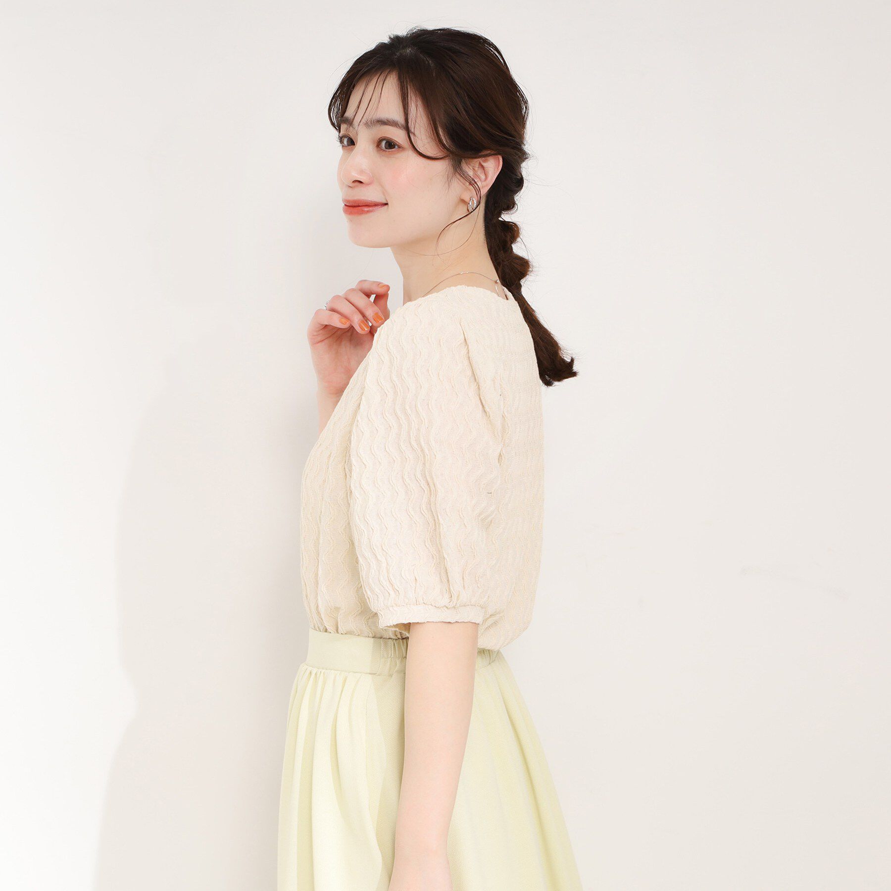 SHOO･LA･RUE「◆ウェーブ柄ジャカード パフスリーブトップス」|Tシャツ・カットソー|