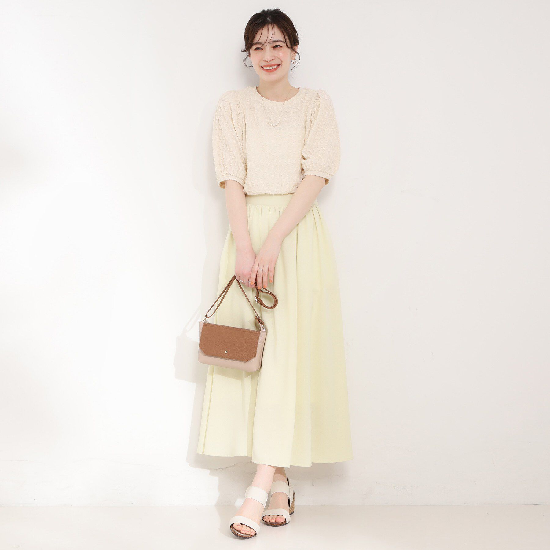 SHOO･LA･RUE「◆ウェーブ柄ジャカード パフスリーブトップス」|Tシャツ・カットソー|