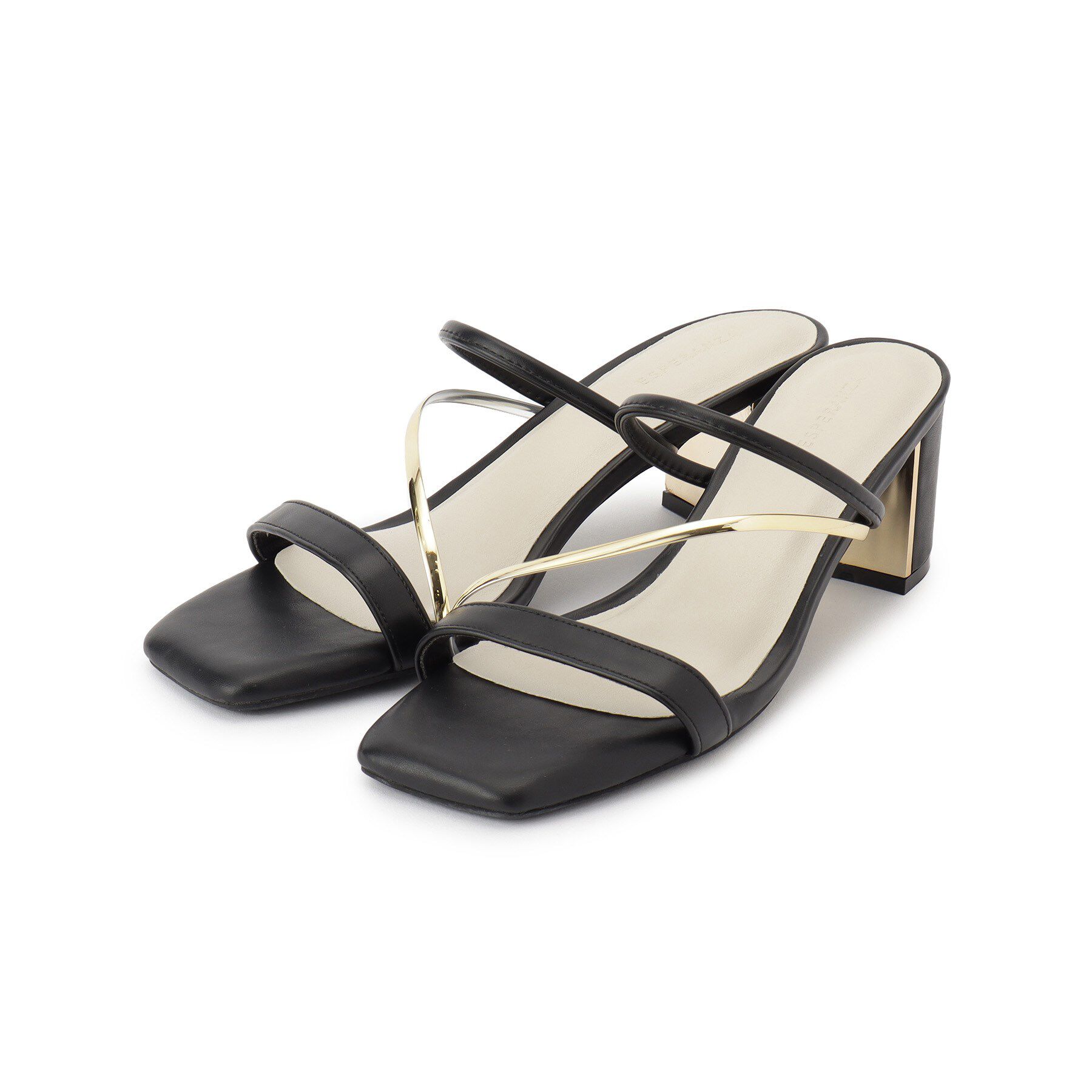 ESPERANZA「ゴールドラインプレートヒールミュール」|サンダル|ブラック(019)