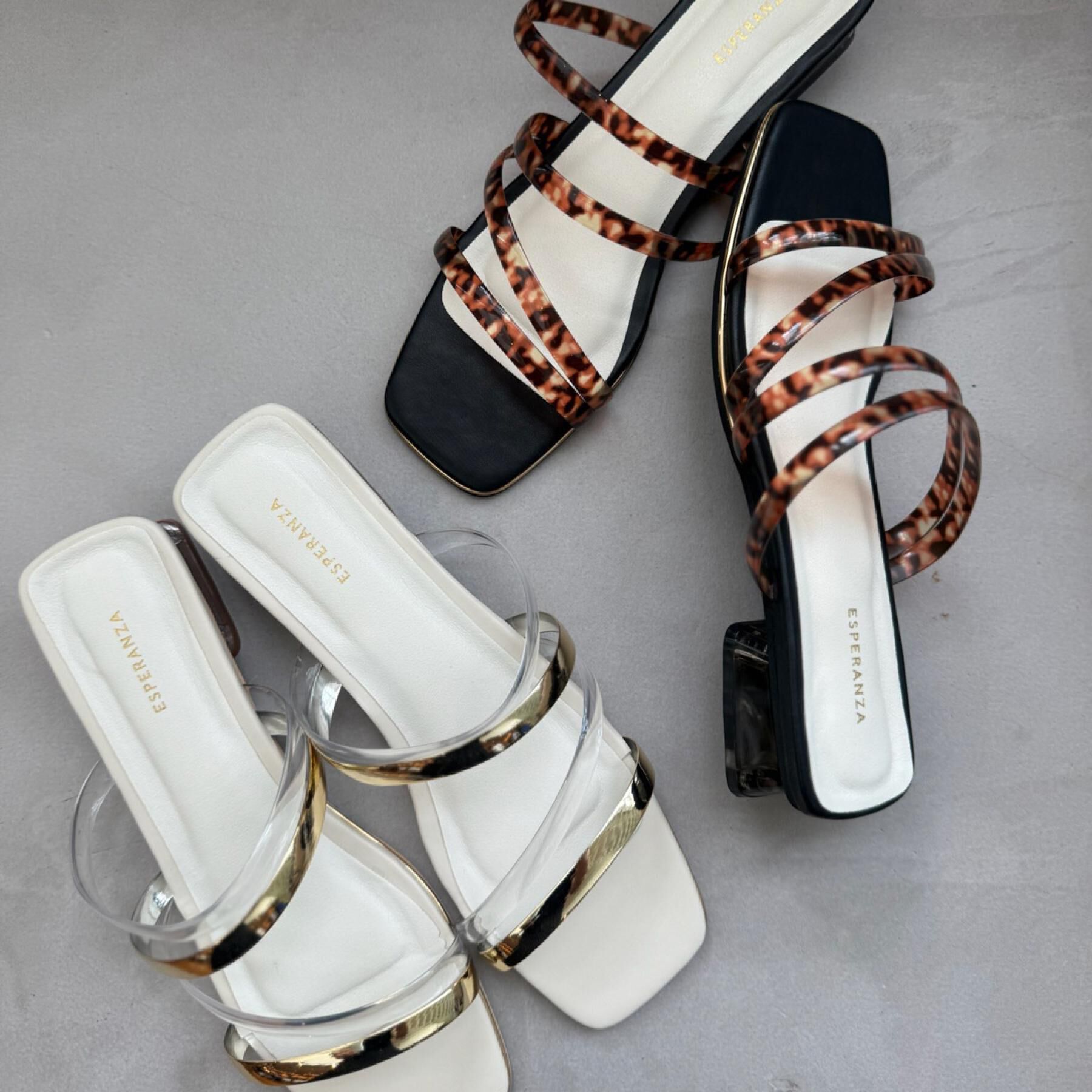 ESPERANZA「スクエアトゥクリアフラットヒールミュール」|サンダル|