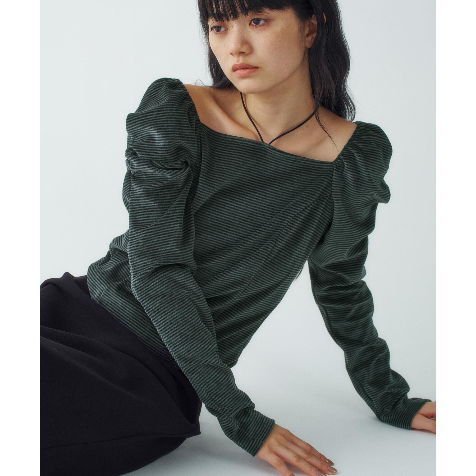 CODE A「velour square puff top」|Tシャツ・カットソー|チャコールグレー(3