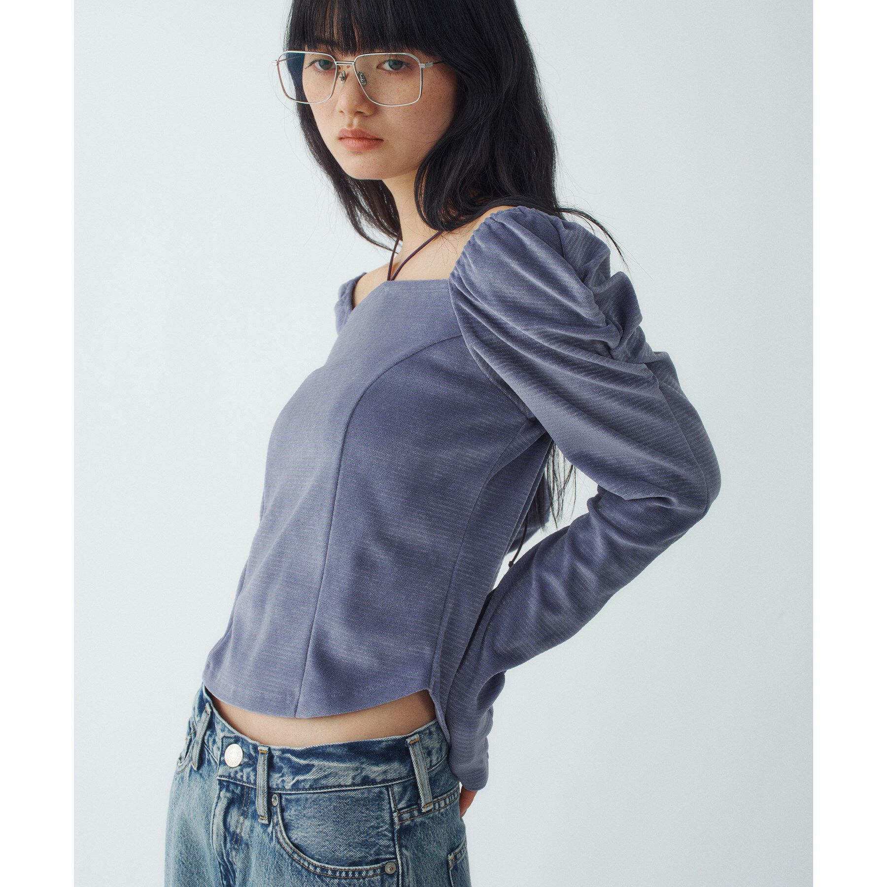 CODE A「velour square puff top」|Tシャツ・カットソー|ブルー(391)
