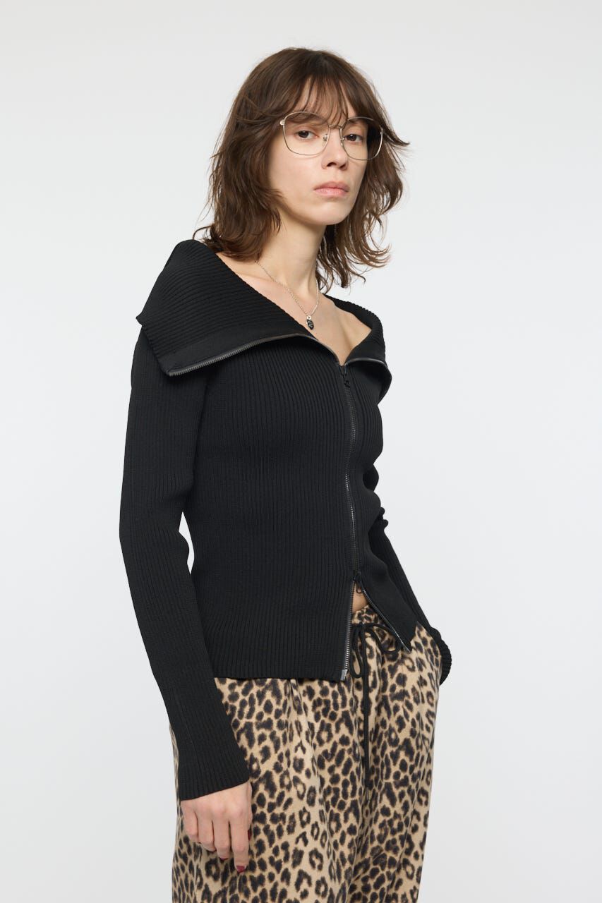 MOUSSY「BIG COLLAR ZIP UP ニットトップス」|ニット・セーター|