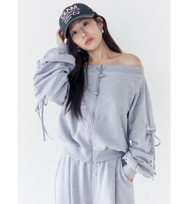 CALNAMUR「フロントジップオフショルスウェット」|Tシャツ・カットソー|グレー