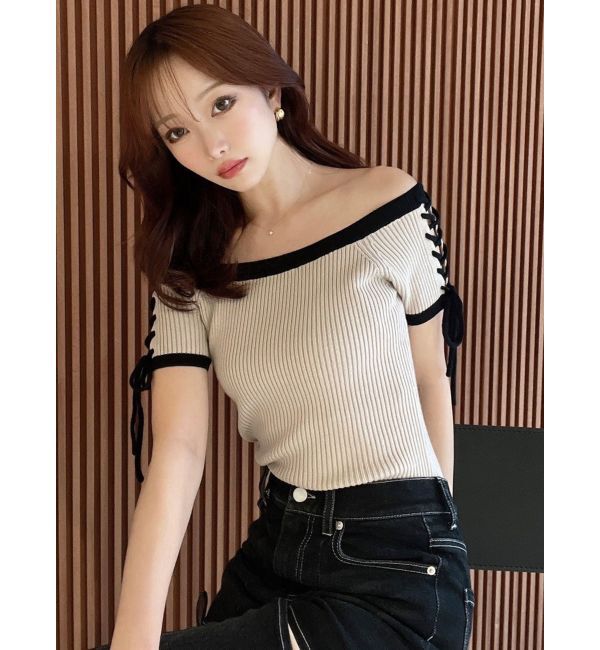 RESEXXY「スリーブレースアップバイカラーニットトップス」|ニット・セーター|