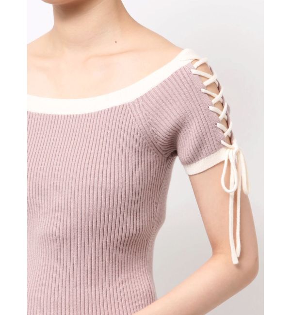 RESEXXY「スリーブレースアップバイカラーニットトップス」|ニット・セーター|
