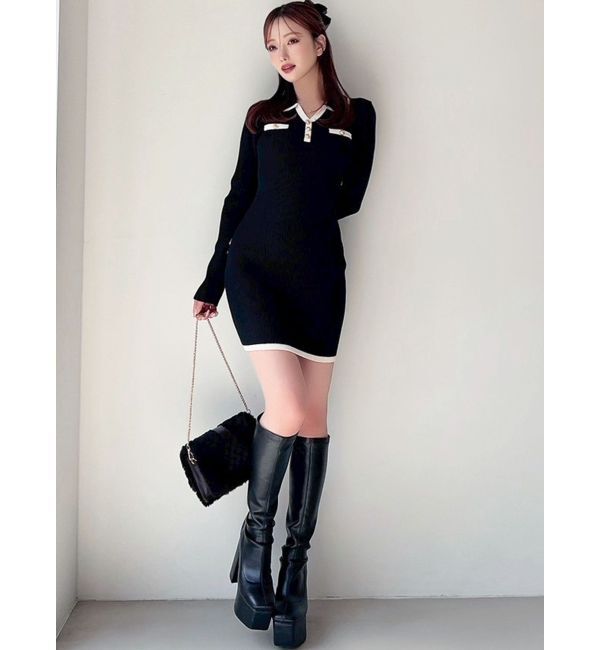 RESEXXY「バイカラーニットポロワンピース」|ワンピース|