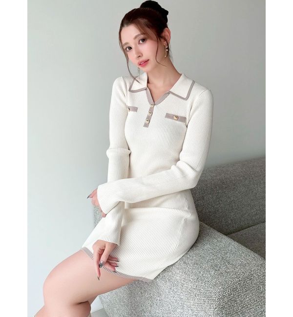 RESEXXY「バイカラーニットポロワンピース」|ワンピース|