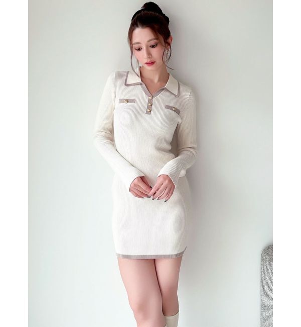 RESEXXY「バイカラーニットポロワンピース」|ワンピース|