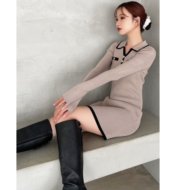 RESEXXY「バイカラーニットポロワンピース」|ワンピース|