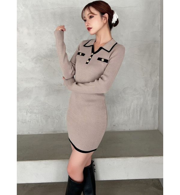 RESEXXY「バイカラーニットポロワンピース」|ワンピース|