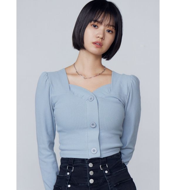 EMODA「フロントボタンショートトップ」|Tシャツ・カットソー|ブルー