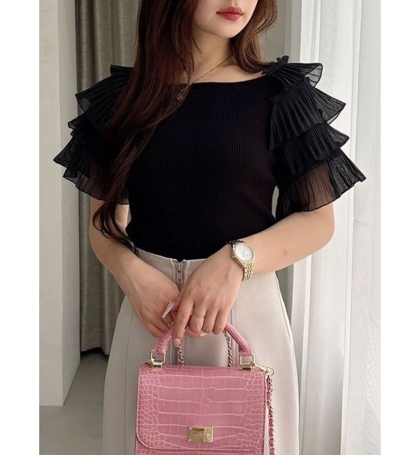 MERCURYDUO「異素材ティアードスリーブニット」|ニット・セーター|