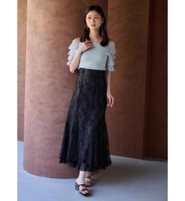 MERCURYDUO「異素材ティアードスリーブニット」|ニット・セーター|