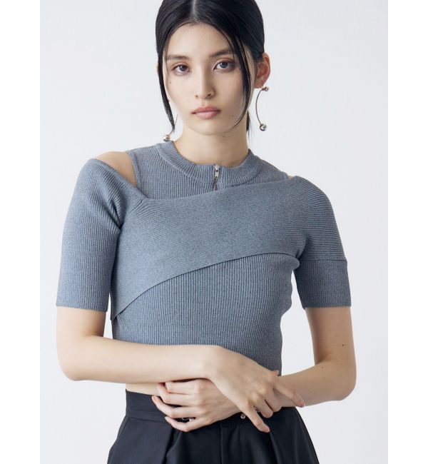 MURUA「ワンサイドオフショルジップニット」|ニット・セーター|グレー