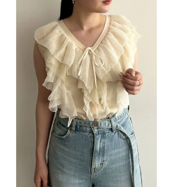 LAGUNAMOON「メッシュフリルノースリニットプルオーバー」|ニット・セーター|