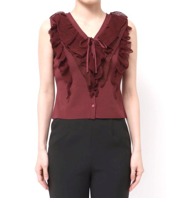 LAGUNAMOON「メッシュフリルノースリニットプルオーバー」|ニット・セーター|