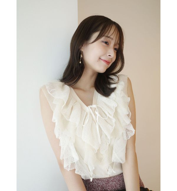 LAGUNAMOON「メッシュフリルノースリニットプルオーバー」|ニット・セーター|