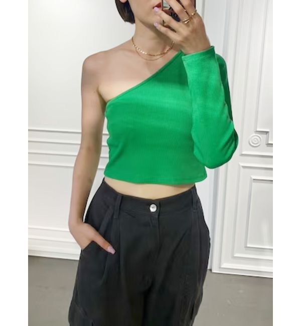 EVRIS「ワンショルダークロップドトップス」|Tシャツ・カットソー|