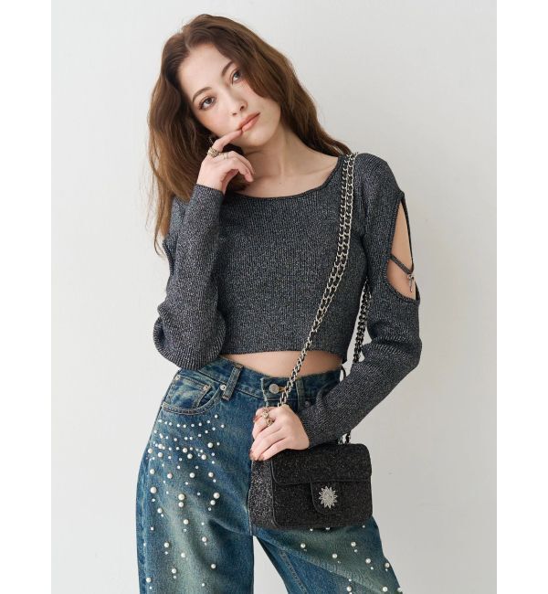 EVRIS「オープンアームラメチャームニットトップス」|ニット・セーター|