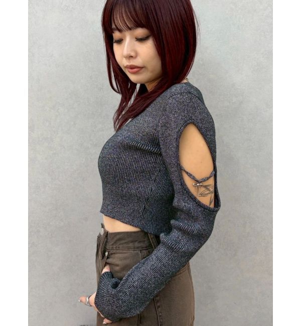 EVRIS「オープンアームラメチャームニットトップス」|ニット・セーター|