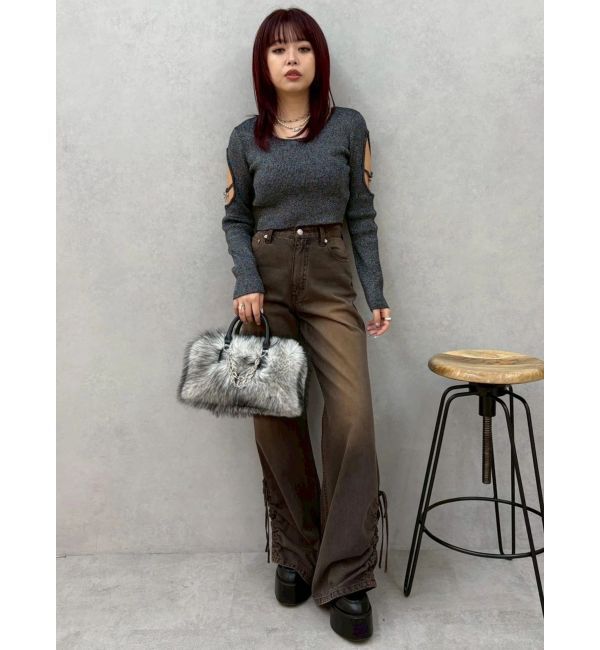 EVRIS「オープンアームラメチャームニットトップス」|ニット・セーター|