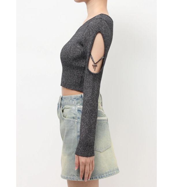 EVRIS「オープンアームラメチャームニットトップス」|ニット・セーター|