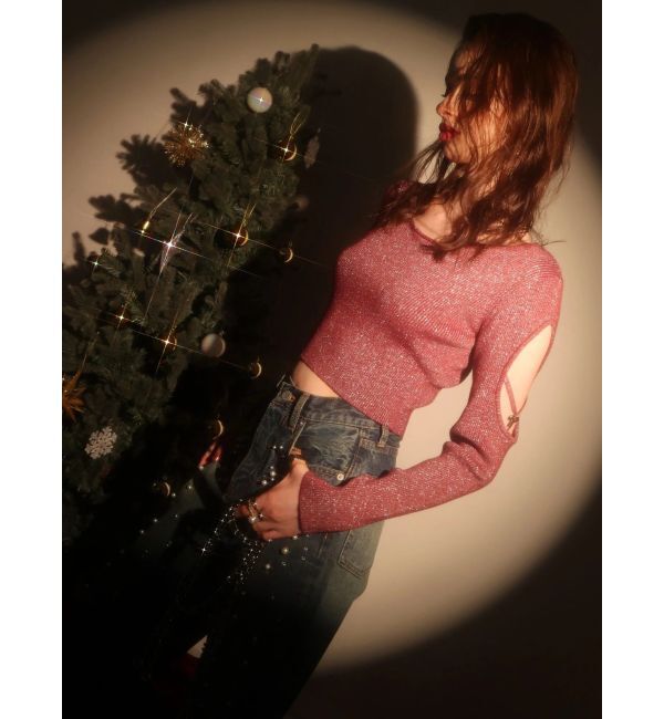 EVRIS「オープンアームラメチャームニットトップス」|ニット・セーター|