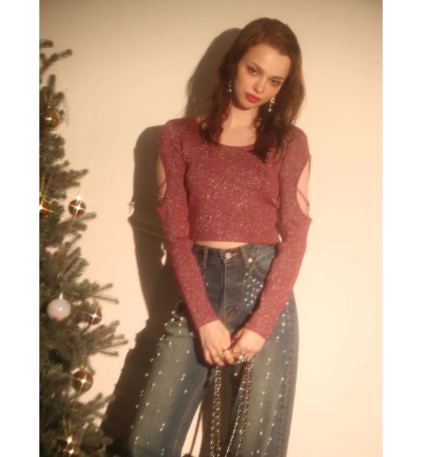 EVRIS「オープンアームラメチャームニットトップス」|ニット・セーター|