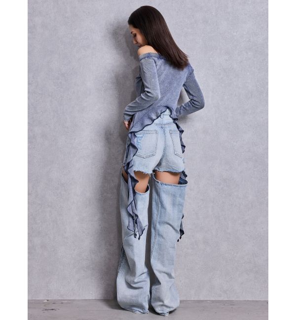 GYDA「ハイウエストSymmetry GYDA 2WAYラインプリーツデニムパンツ」|デニム|