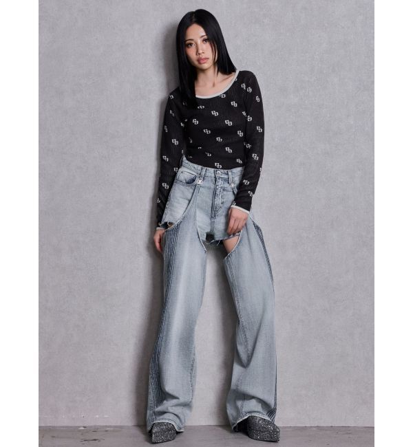 GYDA「ハイウエストSymmetry GYDA 2WAYラインプリーツデニムパンツ」|デニム|