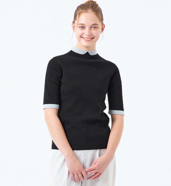 MACKINTOSH PHILOSOPHY「【2025年春夏モデル】Cleric Collar Knit ハーフスリーブ」|ニット・セーター|ブラック