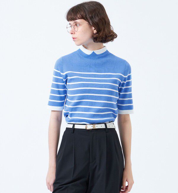 MACKINTOSH PHILOSOPHY「【2025年春夏モデル】Cleric Collar Knit ハーフスリーブ」|ニット・セーター|ブルー