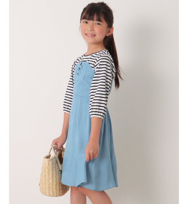 ikka kids「ボーダー7分Tドッキングワンピース（120~160cm）」|スカート|ブルー