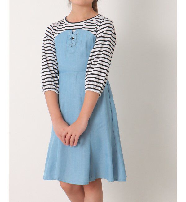 ikka kids「ボーダー7分Tドッキングワンピース（120~160cm）」|スカート|