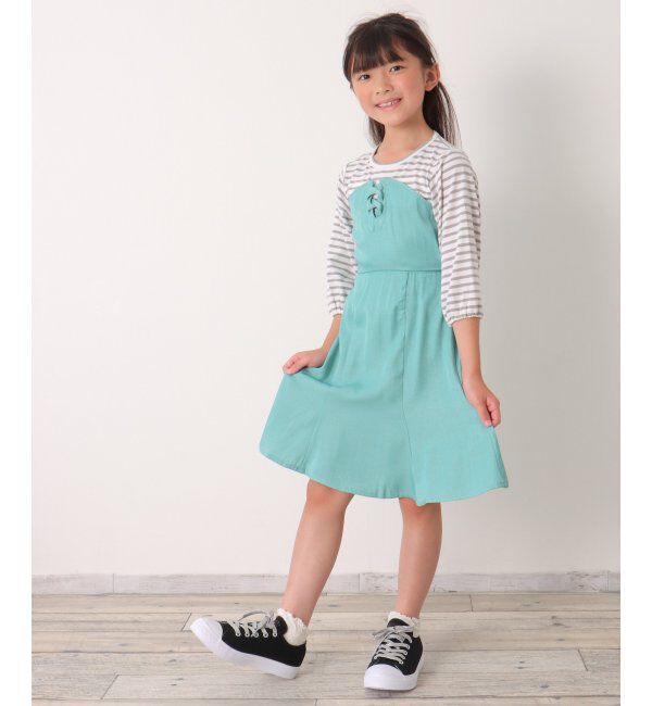 ikka kids「ボーダー7分Tドッキングワンピース（120~160cm）」|スカート|
