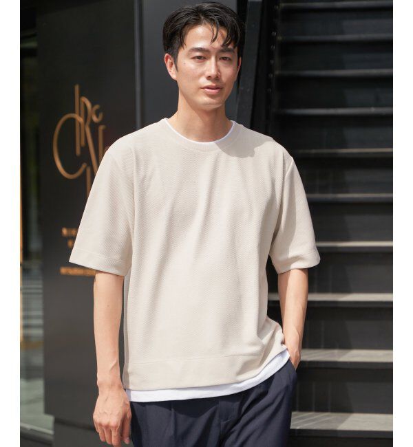 ikka「【吸水速乾】ドライ鹿の子レイヤードTシャツ5分袖」|Tシャツ・カットソー|